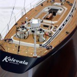 Scale model replica of a yacht yacht is a custom built Swan 60 with an extended transom (now measuring 65’ in length). The owner closely involved in the yacht's building process in 2002 has since sailed her around the world. Kalevala is a sloop and we built the model of her at 7/16" scale. The model measures about 28 inches long by 43" tall with a beam of 7-5/8".