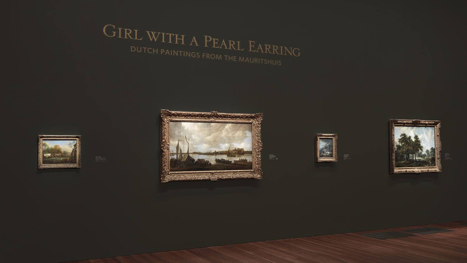 A view of the deYoung gallery in San Fransisco, the Girl with the Pearl Earring art exhibit using custom dry transfers on walls for captions and painting descriptions