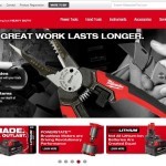 Screenshot of Milwaukee Tool's website with photos of the same tools as above with our custom dry transfers applied to finish the logo on the product prototypes.