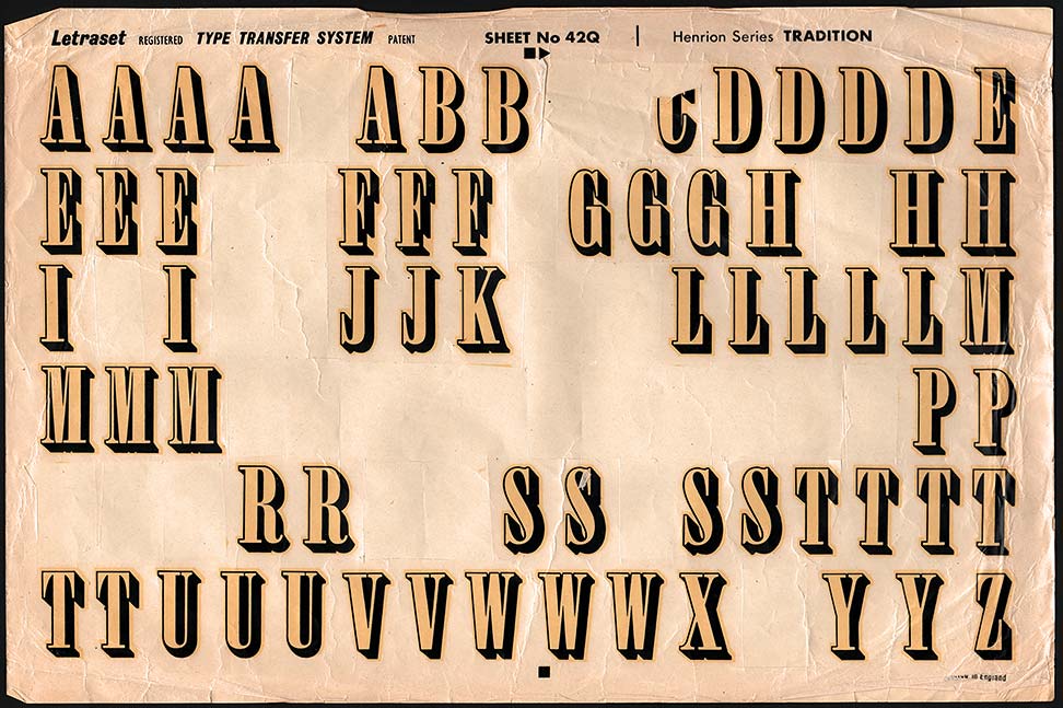 an example of a used page of letraset