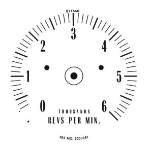 A vector graphic of a tachometer from a classic car. We restored this odometer with dry transfer decals.