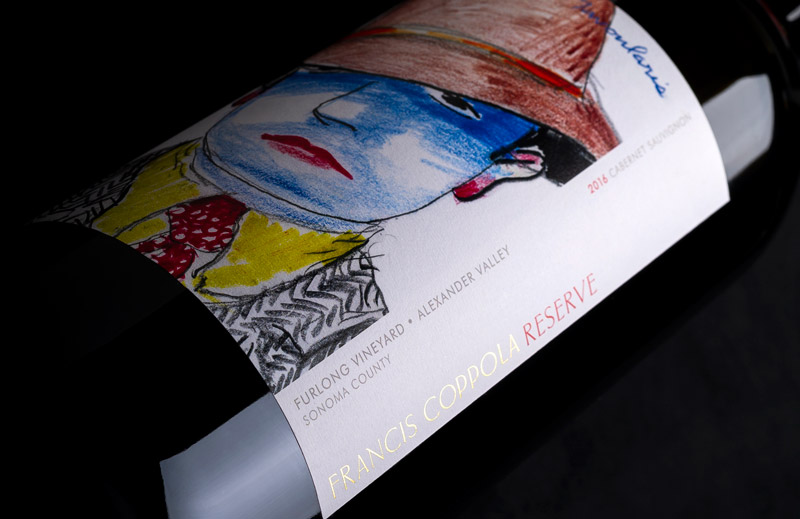 Gold and red foil transfers applied on the wine label